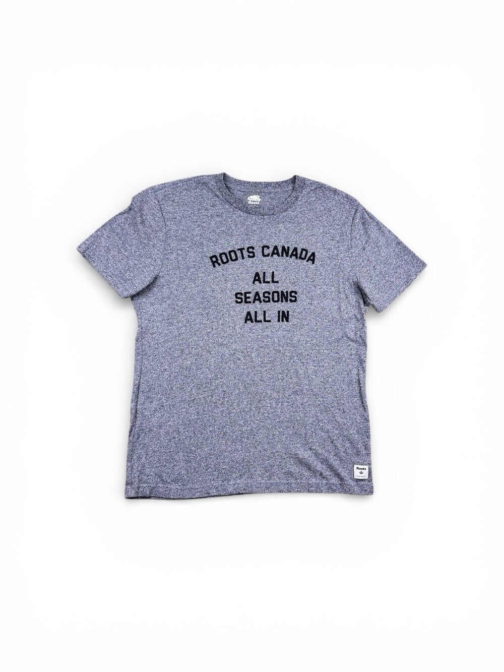 Roots Canada Women's T-Shirt "All Seasons All In" Size Large Salt & Pepper EUC